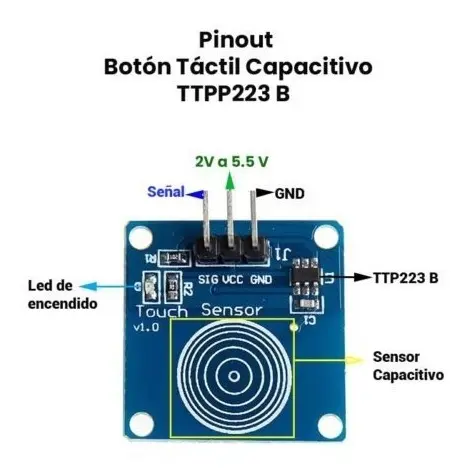 Modulo Touch Capacitivo Sensor Ttp 223 B Tactil Ttp223 PCBready A0176 - Imagen 2
